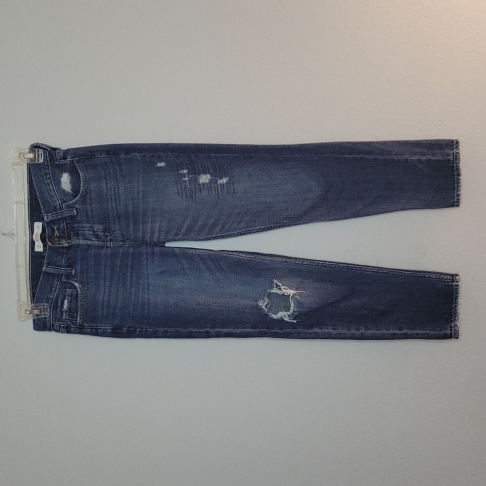 Abercrombie & Fitch Distressed Medium Wash Denim high rise buttons 00 w …